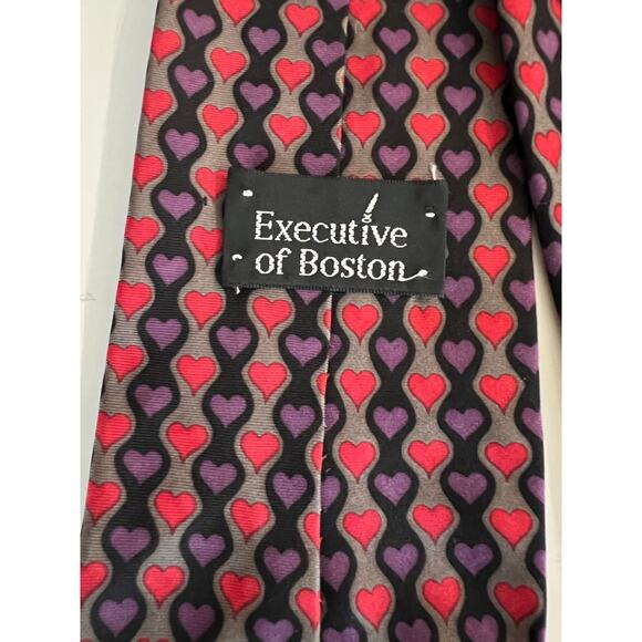 Executive of Boston Men's Silk Neck Tie Geometric Hearts Print Red & Purple JL - Picture 4 of 8
